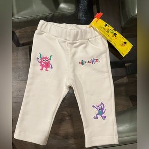 Off-White Cream Kids Sweatpants with Pink & Purple Monster Graphics